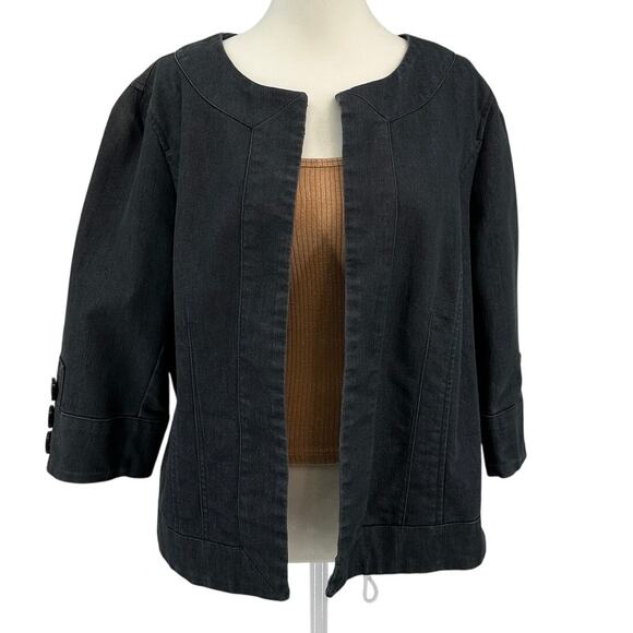 Fashion Bug Jacket Womens Sz 14/16W Charcoal Chambray Open Front Career Academia - Picture 1 of 7